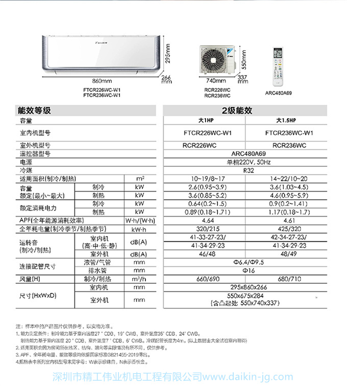 Daikin/大金FTZW136WC-W1+FTCR236WC-W1变频冷暖家用空调组合套装(图8)