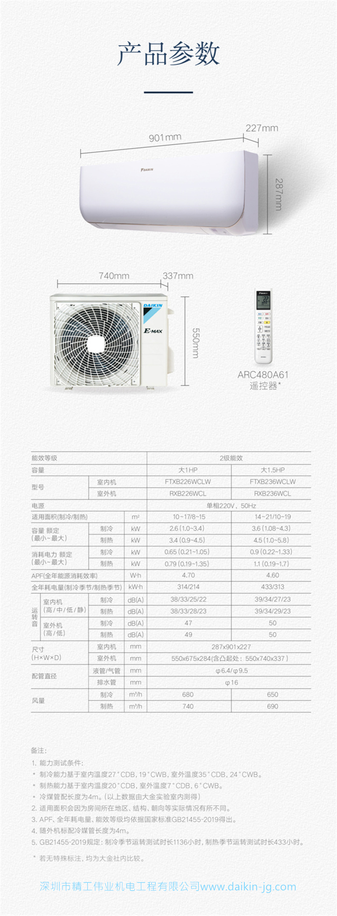 Daikin/大金FTXB226WCLW大1匹2级变频冷暖智能静音家用空调壁挂机(图12)